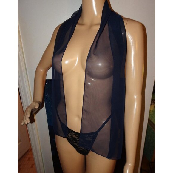 Vintage Dark Navy Blue Sheer Nylon Neck Scarf pinup retro rockabilly head wrap - Picture 2 of 15